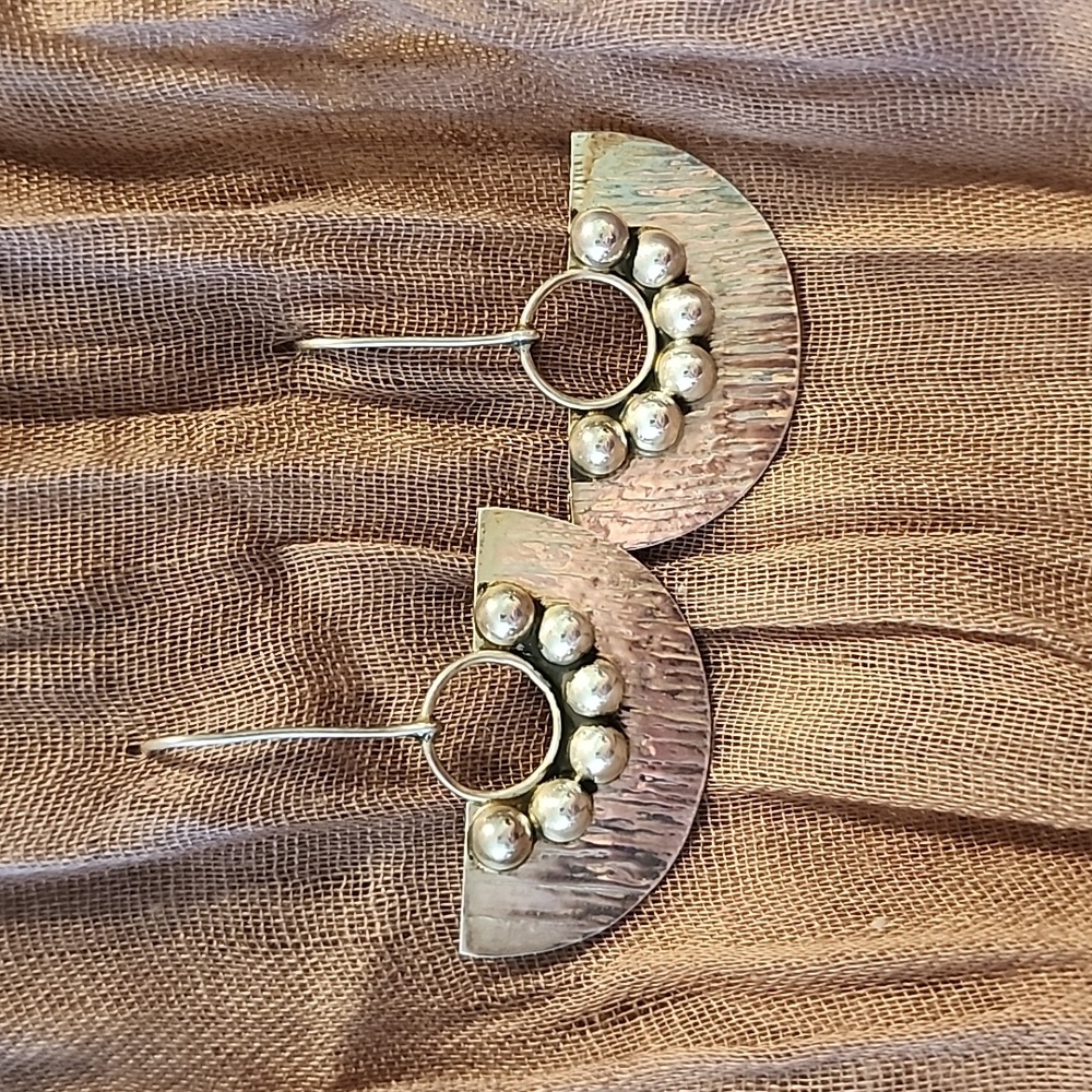 Vintage Sterling Silver Cresent Moon 925 Made In Mexico Dangle Earrings